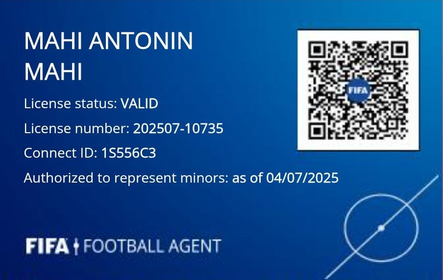 Licenza FIFA Football Agent di Mahi Antonin Mahi, stato: valida